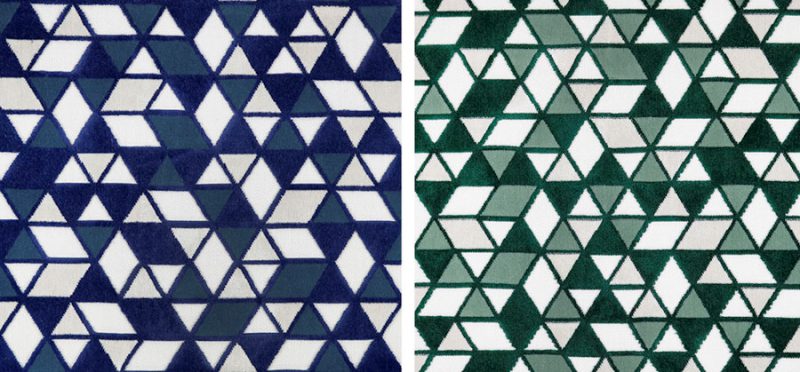 Terciopelos Berlín de la colección Urbana FR de Gancedo formando una serie de triángulos